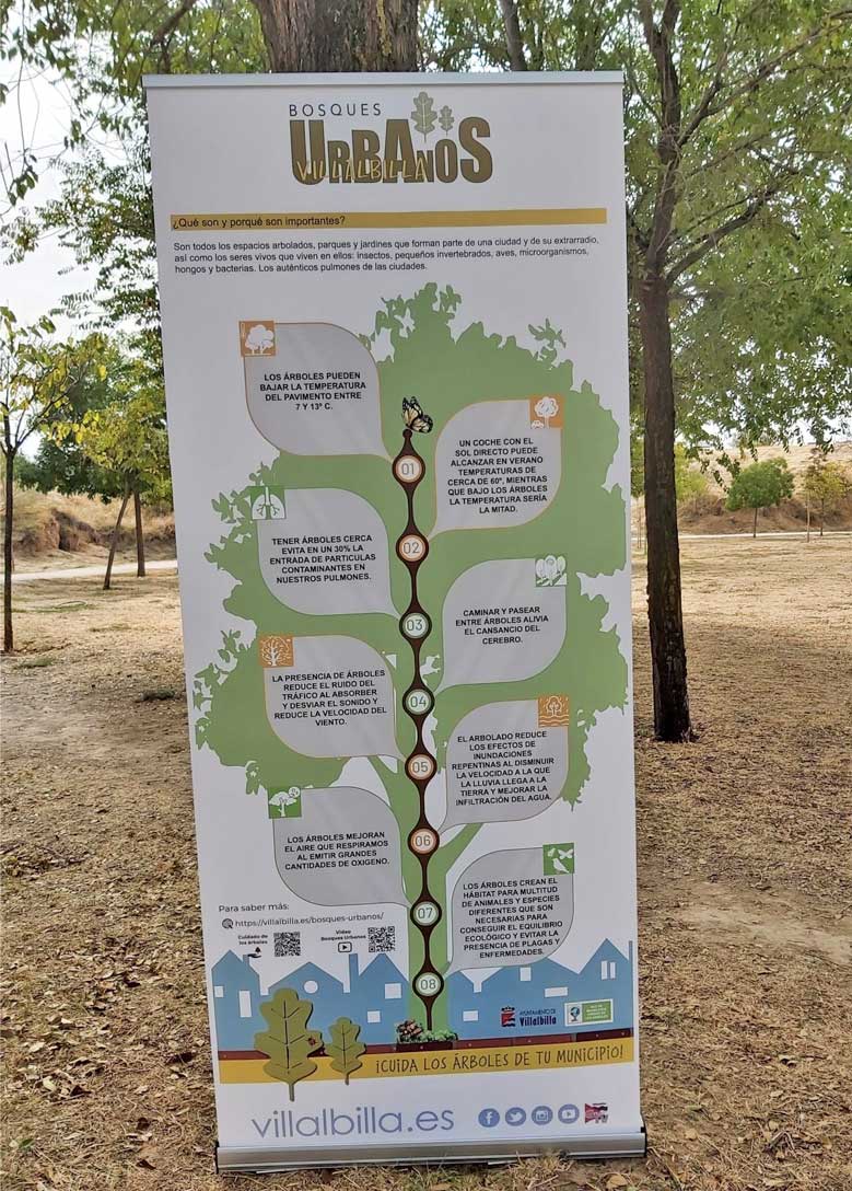 infografía bosques urbanos de villalbilla Roll Up para el proyecto Bosques Urbanos de Villalbilla