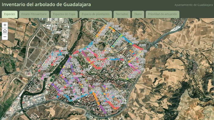 Visor GIS del inventario del arbolado de Guadalajara con geolocalización de todos lo ejemplares del municipio